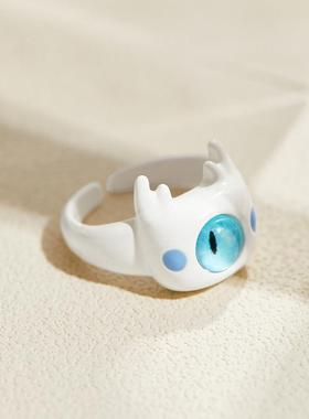 流行怪兽开口戒白色女萌趣兔子戒指黑色女生精致快时尚小众食指环