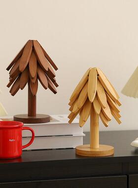 高级感耶诞树隔热垫餐桌摆件创意一棵树实木防烫锅垫折叠杯垫碗垫