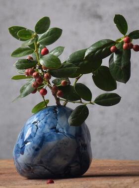 新款花陶瓷水培花器多肉花瓶 手青陶瓷石头插 花绘办公室摆件花盆