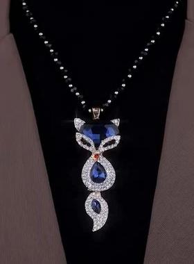 高端毛衣链设计感小众时尚水晶花项链女百搭潮流长款衣服配饰简约