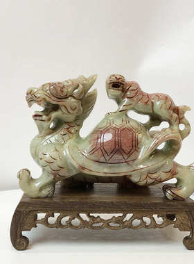 钰程本命年玉器 21厘米岫玉龟护岁龙龟摆件白虎玄武神龟摆件