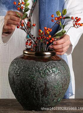 复古做旧中式景德镇陶瓷小花客厅插干花玄关摆件 陶粗陶花盆