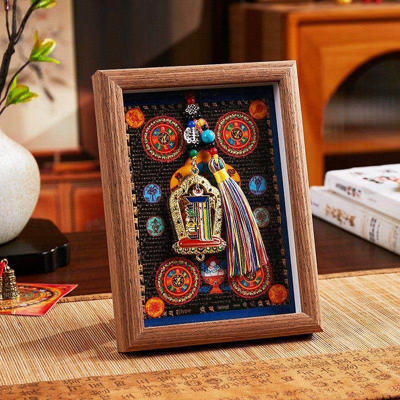 山城文创|藏五路财神纳福相框办公画册桌面唐卡朱砂实木摆件,淘宝优惠券,粉丝福利购,淘宝优惠卷