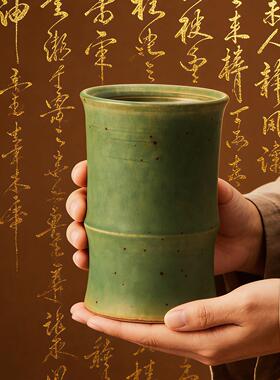 仿竹子陶瓷小花瓶复古宋代美学插花摆件新中式景德镇创意水培花器