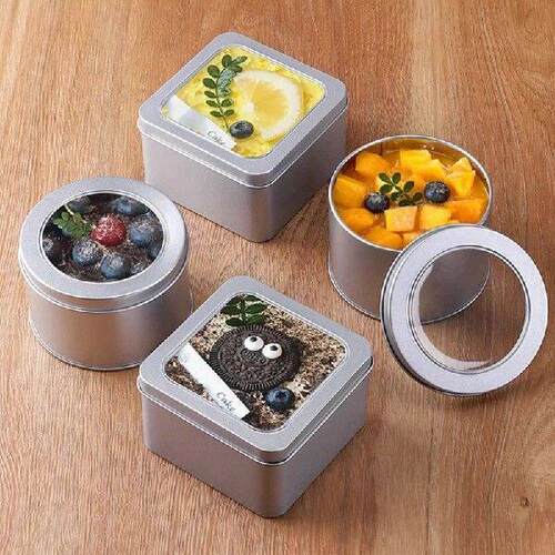 Round Square Tinplate Box Clear Window Iron Storage Box Tea - 图3