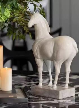中古古复白马雕塑摆件家居饰风白色马客厅酒店电HT22486S视柜装品