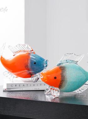 轻奢琉璃红鲤鱼动物摆件招财客厅样板房玄关桌面装饰年年有余送礼