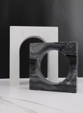 轻奢摆件 大理石样板间售楼部书房装饰品客厅桌面工艺品家居几何