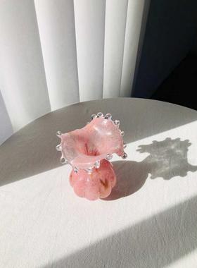 琉璃肌理手工水滴花瓶洒粉芬金顿复古插花中古玻璃花温柔器小众雾