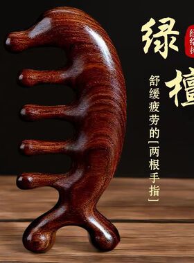 金丝绿檀木经络按摩梳头海豚木雕