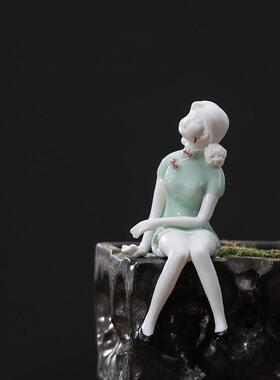 创意新中式古典人物陶瓷精品仕女客厅玄关电视柜家居禅意装饰摆饰