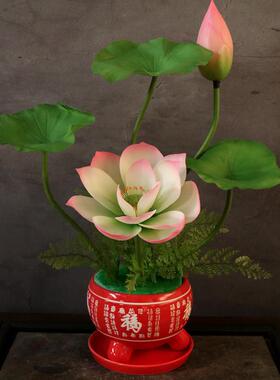 手感pu荷花套装盆栽客厅装饰莲花电视柜假花摆件供佛装饰花仿真花