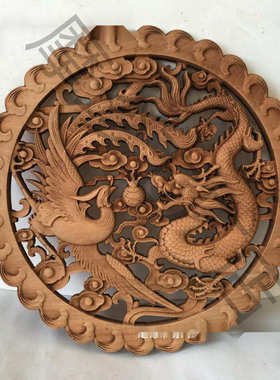 东阳木雕摆件26.8cm/38cm/48cm呈祥香樟木复古雕刻带底座