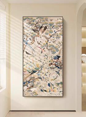 中古壁风玄关挂UFT画复花鸟入户正对门画过新中式艺术古走廊道装