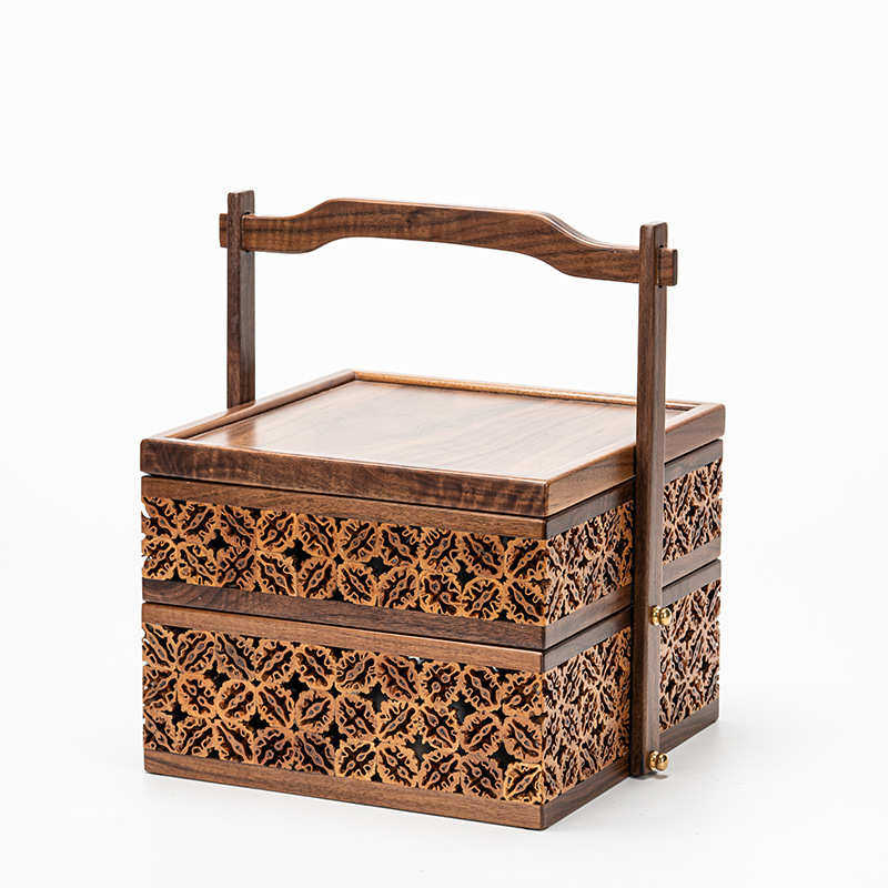 中式点心提盒胡桃木茶具收纳盒防尘户外野餐提篮漆器食盒多层手提,淘宝优惠券,粉丝福利购,淘宝优惠卷