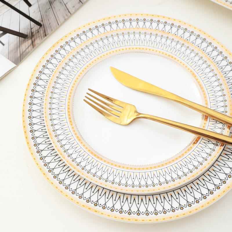 金边陶瓷餐具套装家用欧式西餐盘牛排盘过年用米饭碗汤碗碗碟套装