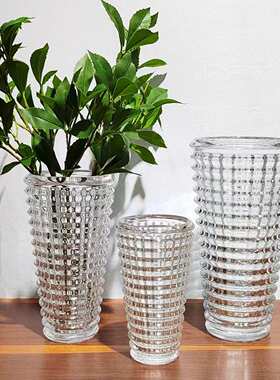 现代简约横纹仿水晶玻璃花瓶家居样板房餐厅桌面插花装饰摆件