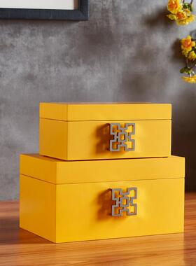 现代简约新中式黄/白/橙色木质烤漆软装板房摆设家用大容量收纳盒