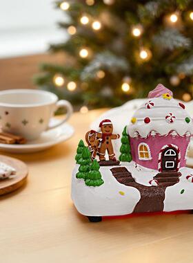 跨境新款音乐盒圣诞新款发光树脂雪屋摆件创意装饰雪屋装饰品