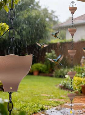 新款加厚户外花园金属雨链，户外庭院雨水分导排水槽雨链装饰摆件