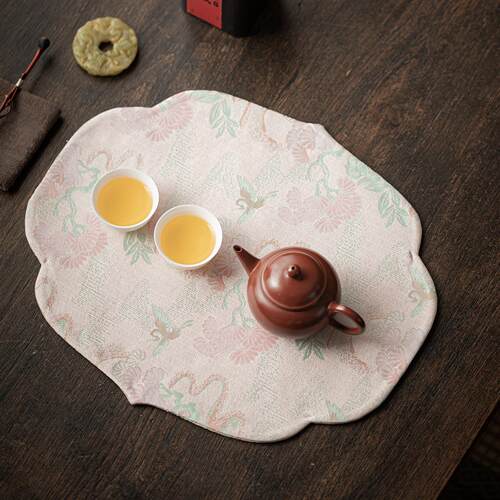香云纱云鹤粉茶席国风长方茶巾家用茶配件泡茶垫防烫隔热干泡茶席 - 图1