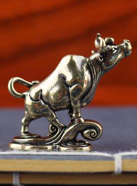 纯黄铜牛气冲天桌面摆件十二生肖牛纳福摆饰茶宠工艺品老铜器