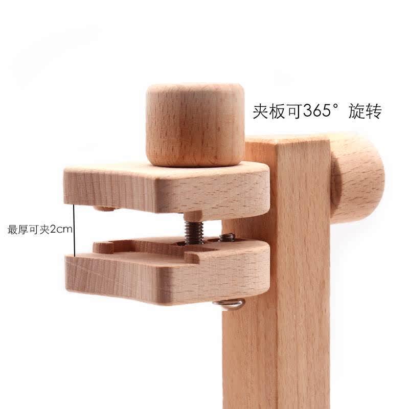 I9EK法式刺绣多功能榉木绣绷夹 桌面可调节十字绣刺绣绣架 - 图0