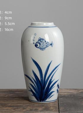 手绘莲花陶瓷迷你小花瓶新中式摆件客厅创意荷花瓶插花干花艺术品