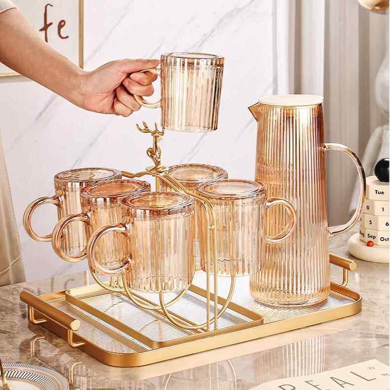 轻竖纹玻璃杯套装家奢用耐高温水杯客厅待客茶杯家庭喝水杯子杯架,淘宝优惠券,粉丝福利购,淘宝优惠卷