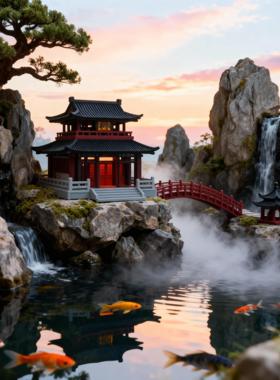 中式古建筑摆件模型造景摆件假山吸水石水陆缸微景观盆景素材