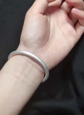 正品银999手镯女款光面实心闭口拉丝传纯承古法银情侣手环足手工