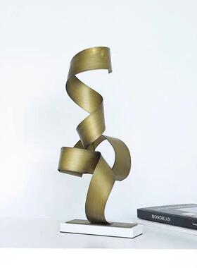 新中式金属大理石飘带摆件样板房售楼部卧室书房客厅桌面玄关饰品