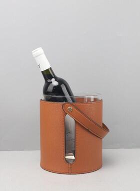 现简约皮革玻璃醒酒器红酒冰桶摆件客厅餐厅吧台酒店家居装饰品