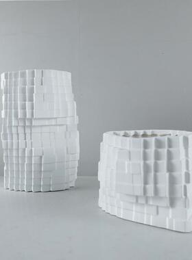 现代简约几何元素树脂花瓶白宽口径插花装饰品水养鲜花花器样板房