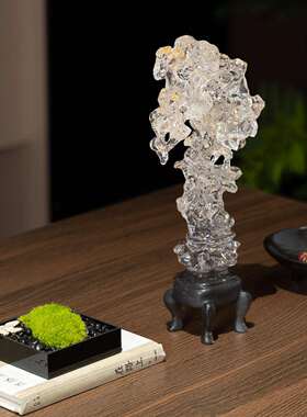 中古风摆件高级感透明太湖石玄关办公室酒柜装饰品