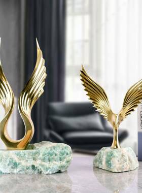 轻奢鹏样展翅摆件天然石底座现代中式装板大W0215房玄关饰工艺品