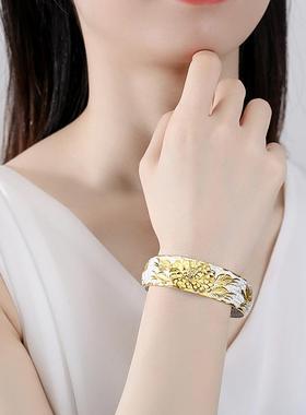 新款妈物妈礼首足银手镯女送妈妈款银饰999精足银镯子婆婆长辈品