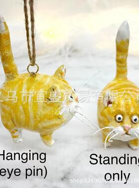 圣诞节跨境尾巴猫咪尾巴竖起迷你微景观猫咪摆件树脂家居装饰品