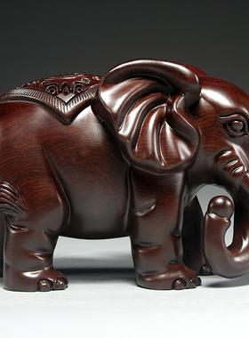 黑檀木雕大象摆件一对实木家居客厅电视柜装饰工艺品新居开业送礼