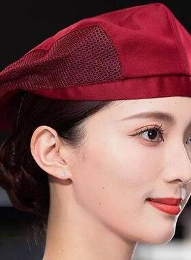 女士厨房专用帽子厨师帽子男贝雷帽鸭舌帽服务员前进帽女酒店厨房