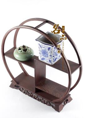 红木鸡翅木博古架创意古典多宝阁展示架紫砂壶花盆景底座