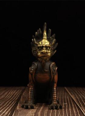 仿古黄铜坐貔貅独角火貔貅黄铜鎏金色红铜色貔貅摆件