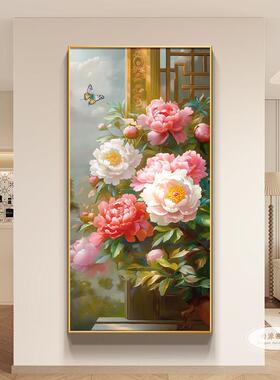 牡丹花开 富贵玄关装饰画 画新中式走廊过道挂画 画喜上眉梢客厅