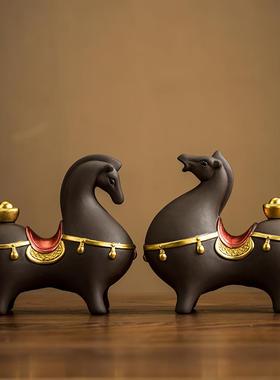 正品马上发陶财瓷马摆件马新中式客厅装酒柜办公室玄关桌面饰品唐