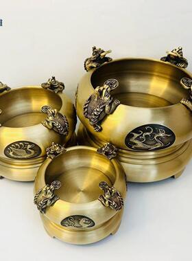 黄铜四神兽《四方来财》金蟾聚宝盆摆件家居办公前台礼品