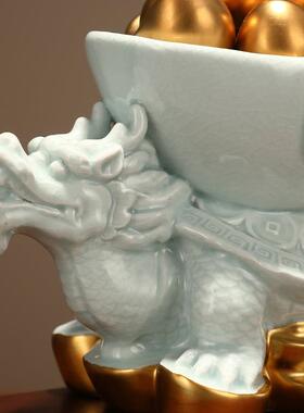 陶瓷聚宝盆龙龟摆JY-022件家居电柜办公室古架装博饰玄客厅视现代