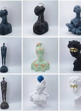 现简约-人蓝色像雕代塑艺术摆件板房家居树脂人物潮样流造型