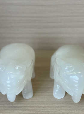 白玉小象摆件家居办公桌饰品石雕雕刻件外贸工艺品摆件