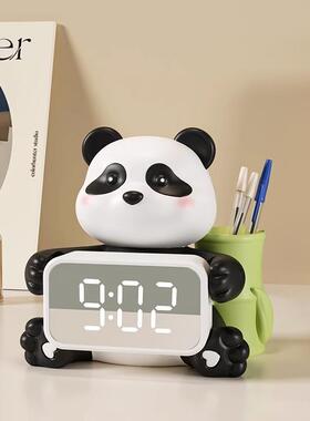 BJ807-8熊猫钟摆件创时意钟表摆式客厅卧室钟桌面台数字电子闹钟