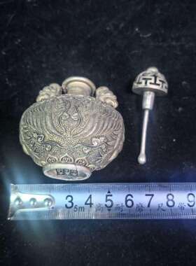 工艺品仿古古玩白铜镀银鼻烟壶古代双凤鼻烟壶摆件